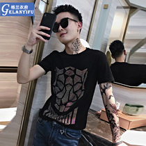 Net red 2021 summer short sleeve T-shirt mens trendy brand ins trend mens handsome mens spirit guy hot drill half sleeve shirt