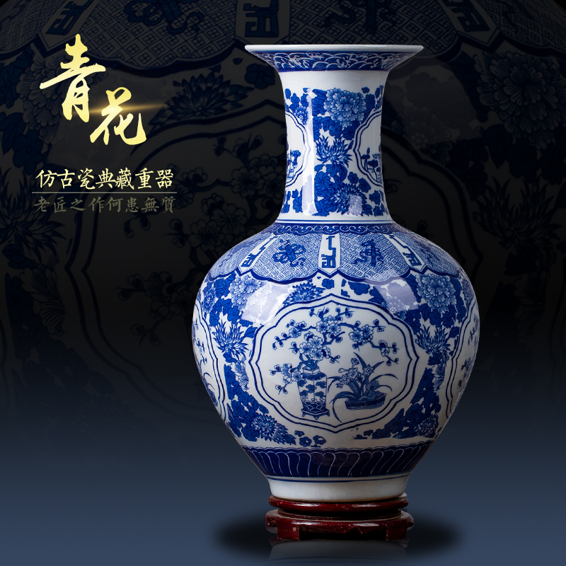 Jingdezhen ceramic blue and white flower arranging antique Chinese blue and white porcelain vase household the sitting room porch place decoration