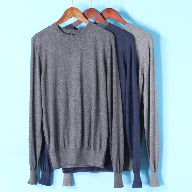 男装 杰系列 春装新品 纯色真丝桑蚕丝薄线衣套头针织衫2147_7折现价