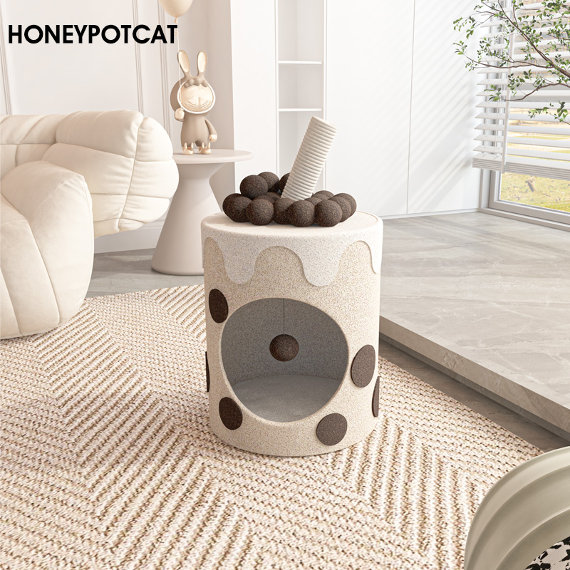 Honeypot Cat Climbing catwalk Cat Tree Integrated Pearl Milk Tea Barrel Big winter Warm Teddy Cat Bucket 221226-Taobao