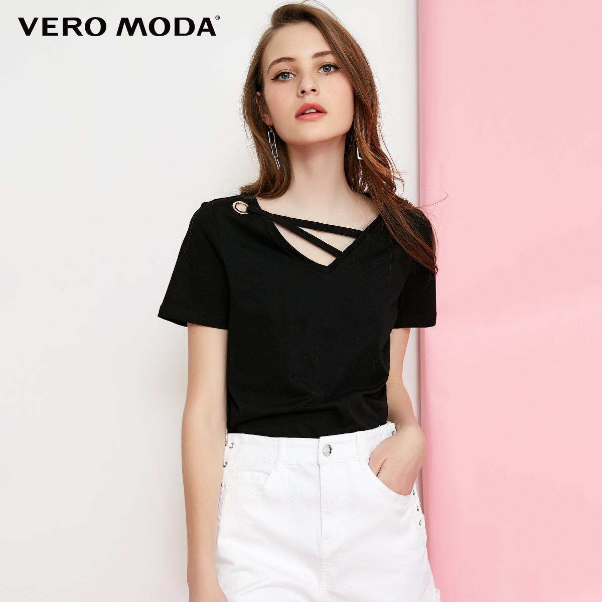2018 summer new V-neck ins tide shirt net red with short-sleeved black T-shirt female | 318101523
