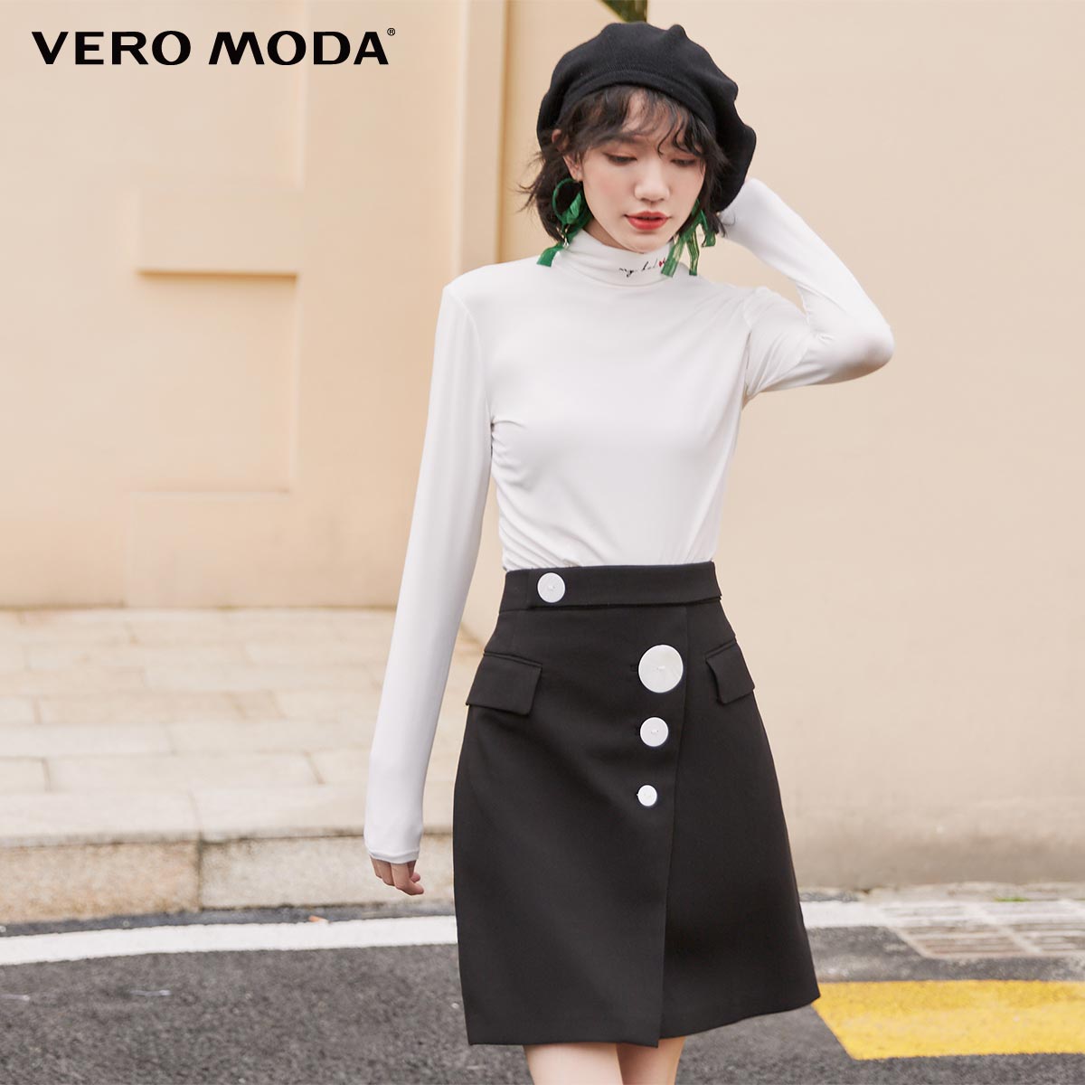 vero moda spring and autumn wear a fashionable tight top slim high collar foreign pink bottoming shirt long sleeve t-shirt women