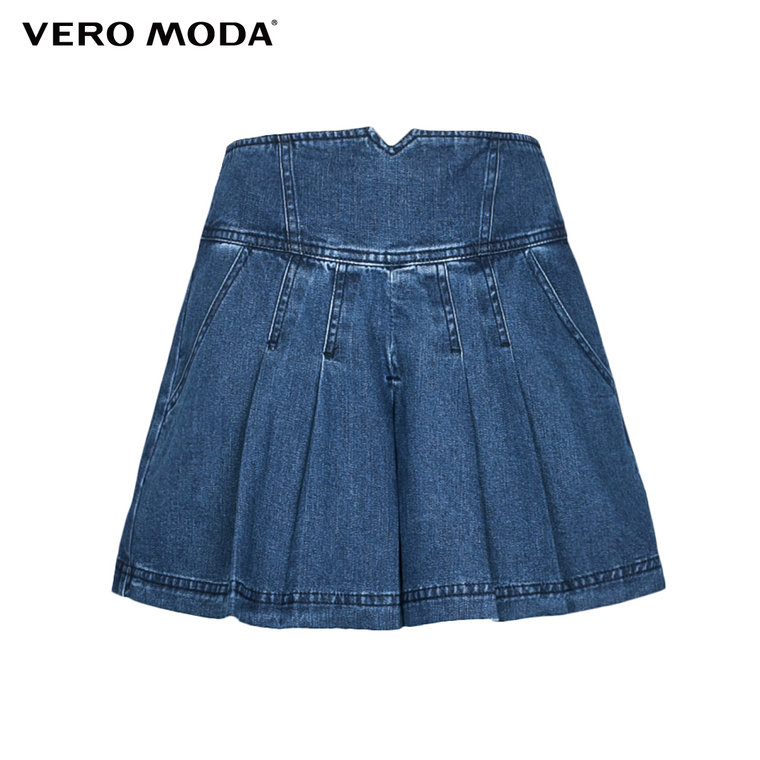 Vero Moda牛仔叠褶设计阔腿版型牛仔短裤|315243020