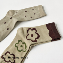 Unknown socks Japanese cafe green flowers Korean vintage college wind in stockings in spring and autumn