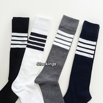 Unknown socks Net red four bars ab personality calf socks autumn and winter Korean stripes are simple and thin jk woman