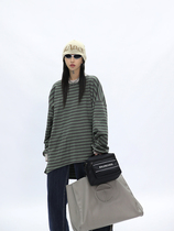 Beauty Ya FUZZYKON texture full score of polished soft waxy autumn retro stripes long sleeve sweater green Brown blue green