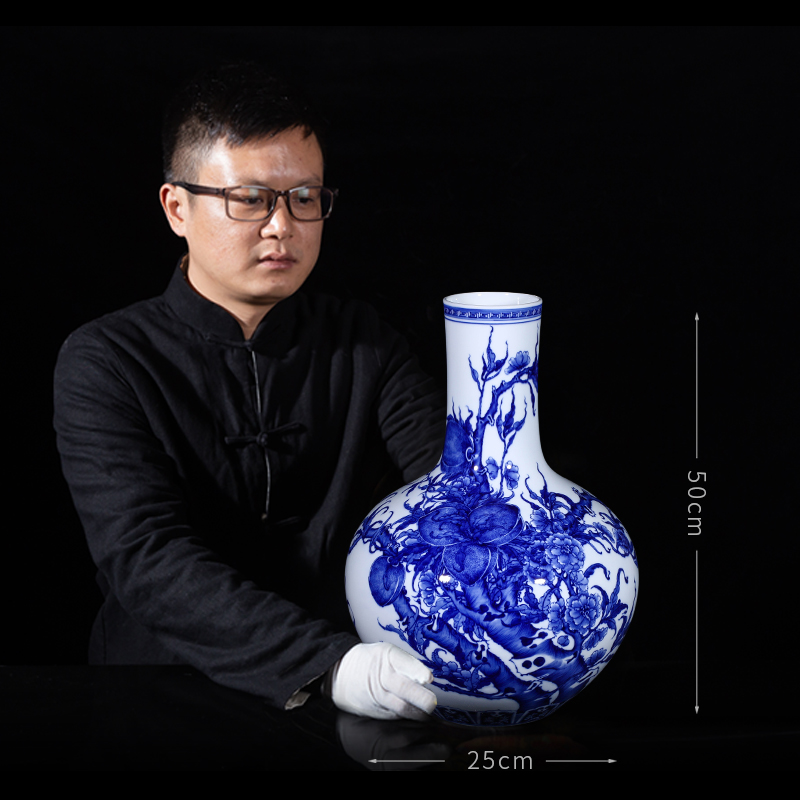 Blue and white peach celestial nine jia lage archaize of jingdezhen ceramics vase household furnishing articles ceramic sitting room adornment