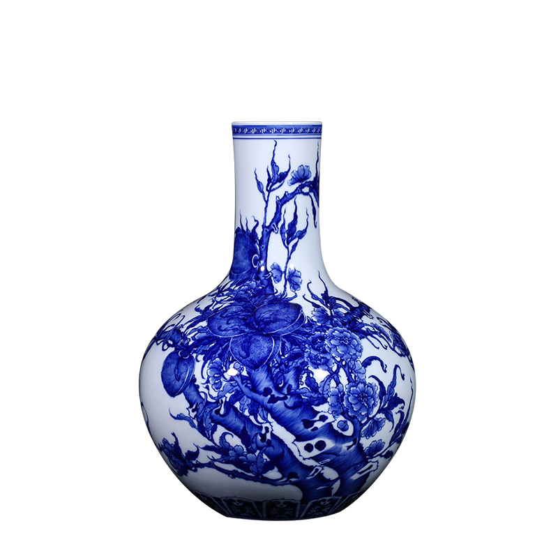 Blue and white peach celestial nine jia lage archaize of jingdezhen ceramics vase household furnishing articles ceramic sitting room adornment