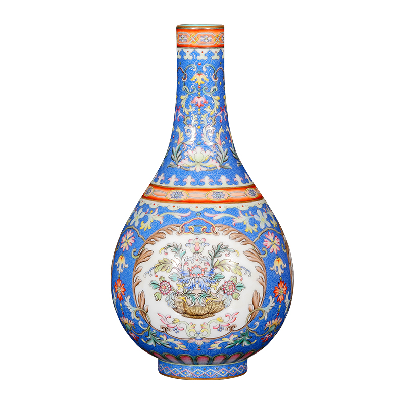 Yang Shiqi ceramic qianlong palace style blue brocade medallion and name pastel blue lines gall bladder
