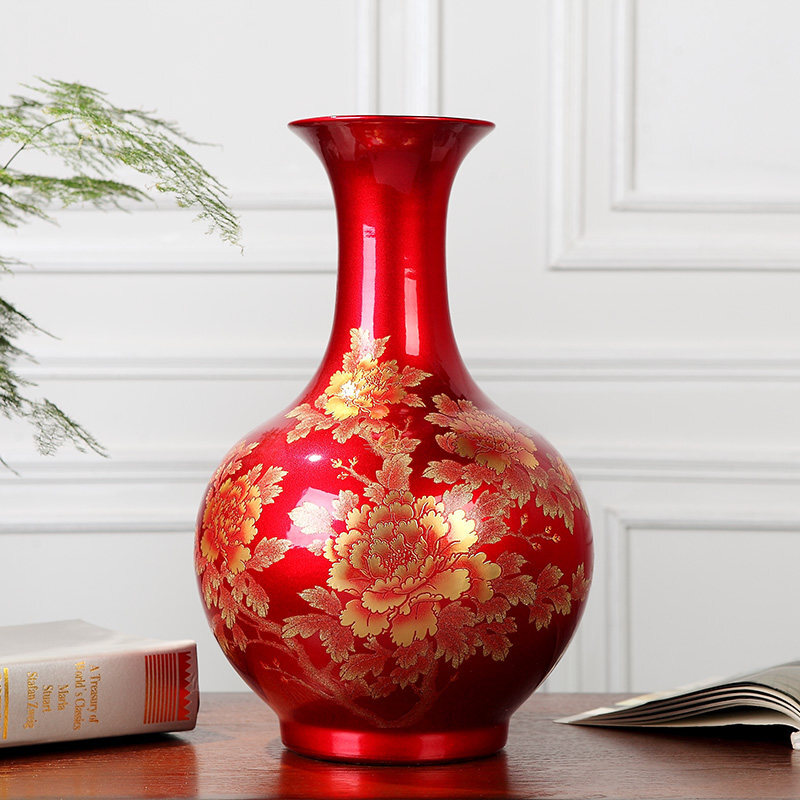 Jingdezhen ceramics vase big red crystal glaze vase furnishing articles furnishing articles blooming flowers festival gifts