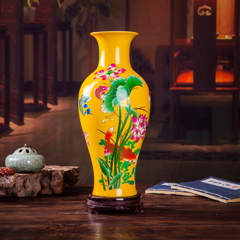 Jingdezhen ceramics blooming flowers red vase peony bottle home living room decoration handicraft furnishing articles