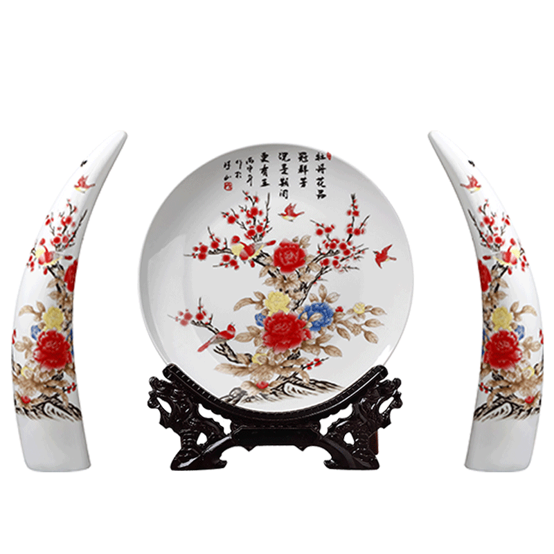 Jingdezhen ceramic horn ivory three - piece furnishing articles sitting room rich ancient frame creative decoration home decoration arts and crafts