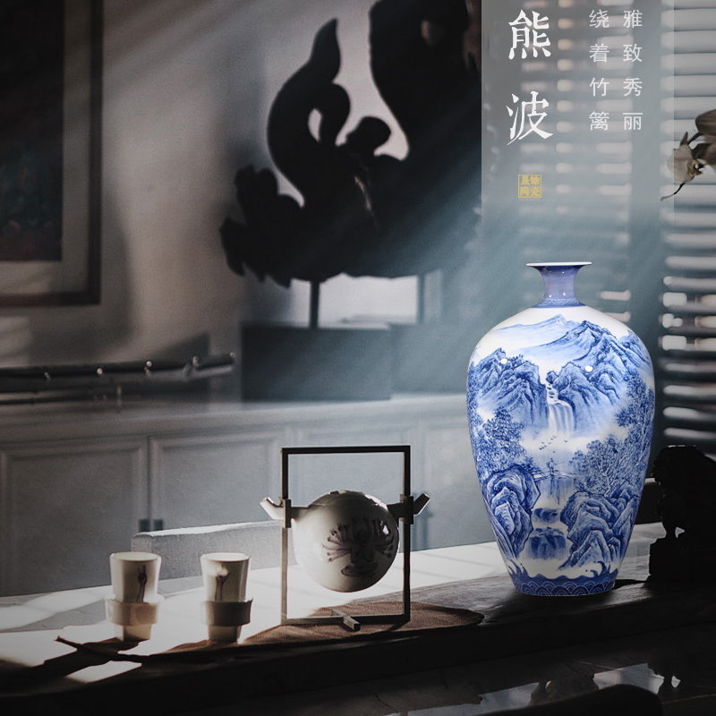 Blue and white landscape painting master of jingdezhen ceramic vase of Blue and white porcelain vase painting vases, decorative gifts furnishing articles