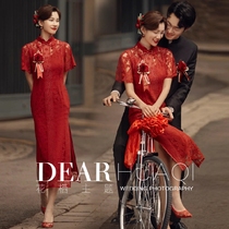 Wedding dress Chinese style 2022 new film building photo theme clothing red vintage Chinese flag robe