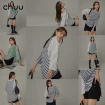 CHUU loose stitching T-shirt female 2021 new spring and autumn Korean version round neck asymmetrical nine-point sleeve loose top