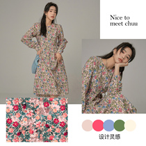 CHUU round neck floral dress women 2021 new spring and autumn Korean fashion bubble sleeve round neck trend skirt
