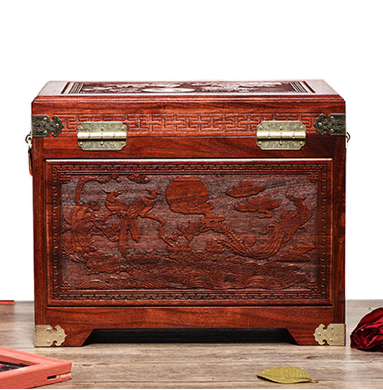 血檀百宝箱收纳盒中式仿古镜箱复古怀旧榫卯珠宝箱红木首饰盒古风