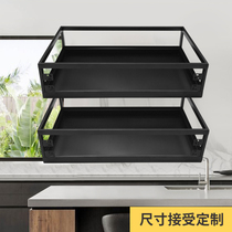 Kitchen cabinet open door pull basket black stainless steel floor cabinet built-in pot rack storage basket high-end customization