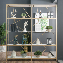 Nordic industrial style bookshelf partition Gold wrought iron shelf display rack Entrance solid wood shelf Creative locker