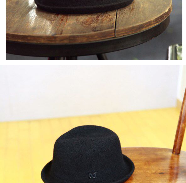 黑色卓别林毡帽子男女户外韩版秋冬季卷边圆顶英伦帽小礼帽爵士帽