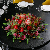 Light Extravagant Table Floral Swing Piece Restaurant Emulation Flower Decoration Hotel Large Round Table Turntable Pendulum Flower Round Table Fake Flowers