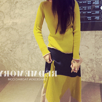 New foreign style new autumn yellow knit shirt top color sweater