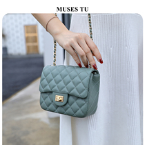 MUSESTU light luxury small fragrant wind head layer caviar cowhide small square bag diamond chain shoulder shoulder bag New