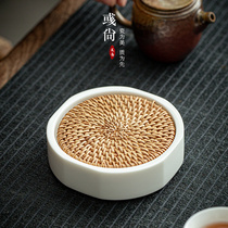 Yu Shangdehua white porcelain pot dry bubble plate ceramic teapot pad Kung Fu tea set dry bubble table