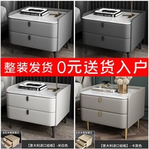 Net red leather bed head cabinet minimalist modern light lavish bedroom with leather mini solid wood bed head cabinet narrow and small high-end home