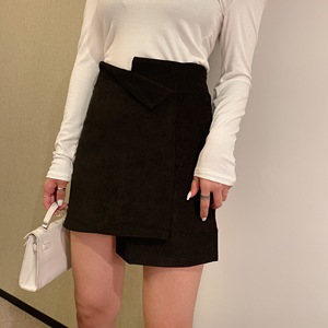 3253 ~ real shot! New zipper off shoulder short open navel high waist Top + Black irregular skirt pants for women