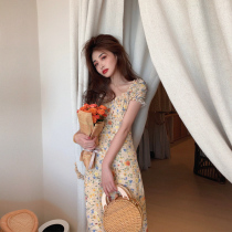 Floral Chiffon dress 2021 popular womens summer oil painting dress V-neck small daisy French new temperament long skirt