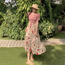 Famous Temperament Goddess Van Clothing Suit 2022 New Summer Salt can be sweet long dress Fashion shatter Two sets