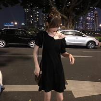 Temperament Herbene Wind Goddess Van Little Black Dress Children Summer 2022 New Reveals Shoulder-lined Little Fragrant Wind Dress