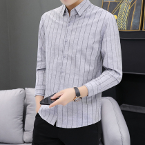 Summer vertical pattern long sleeve shirt men Korean trend casual shirt striped jacket Youth Tide brand Joker top