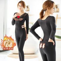 Kuang Mei underwear sculptor autumn and winter without marks thick plus velvet warm Hey leather store hip jumpsuit warm clothes