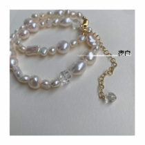 Ice waves on the shores of Lake Baikal Original Baroque shaped natural pearl crystal necklace
