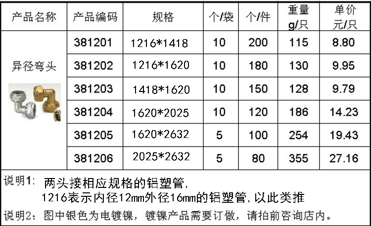 ga铝塑管全铜变径弯头 异么卡套接头 太阳能管弯头 大小头弯头