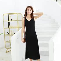 Sling dress with base inside female student long sleeveless vest slim V collar cotton dress summer