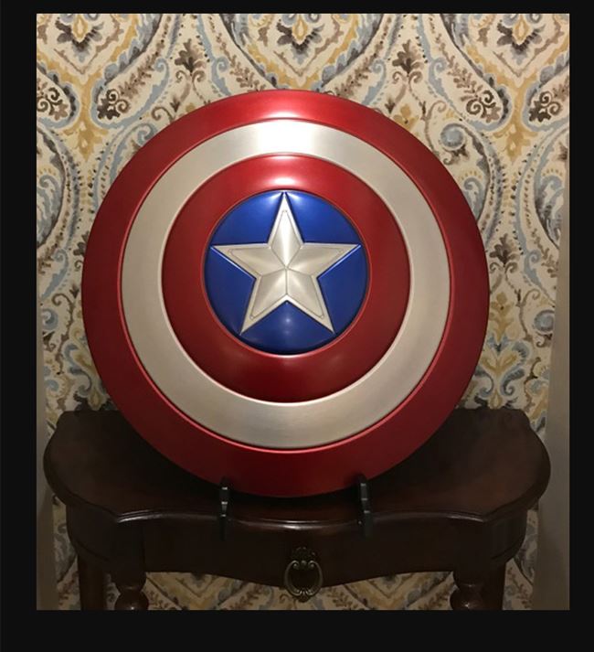 促销正版漫威美国队长盾牌全金属挂件大号铝合金打造摆饰能穿戴复_不
