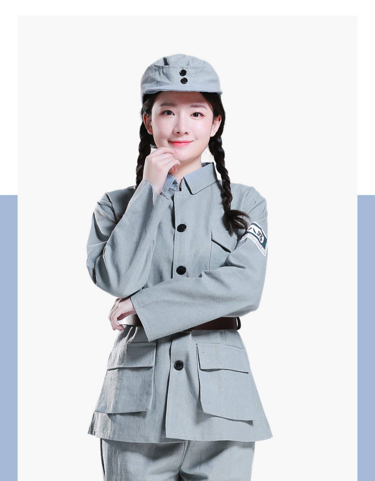 儿童红军演出服八路军军服抗战新四军套装棉麻小红军衣服红军服女