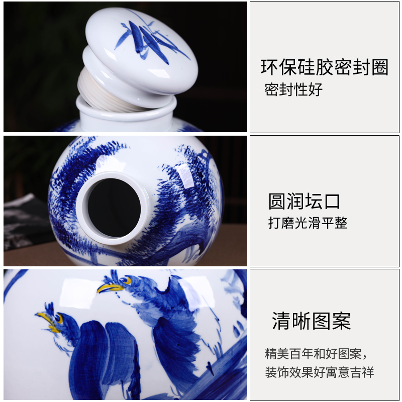 Hand - made mercifully of blue and white porcelain bottle 10 jins 30 jins 50 pounds with leading domestic sealed jar up sect wine jar