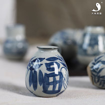 Blue and white porcelain small vase ceramic hydroponic vase retro creative mini tea table Vase ornaments living room flower arrangement flower arrangement