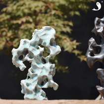 Ceramic Taihu Stone Mountain ornaments withered landscape stone pure hand-made carving Rockery stone tea mat pen holder ornaments