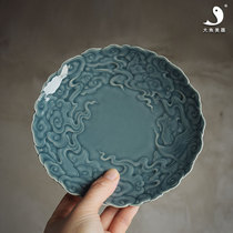 Big fish beauty ceramic plate Jingdezhen hand-carved Xiangyun Xianhe Ji green tea plate dry bubble plate dry fruit plate pot bearing