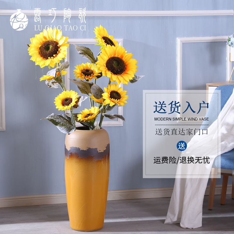 Creative kindergarten, lovely big yellow vase ceramic flower arranging dried flower bottle furnishing articles furnishing articles sitting room ground northern Europe