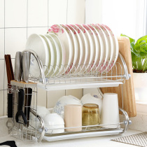 Bowl rack drain rack 304 stainless steel kitchen shelf 2 double-layer chopsticks storage rack Water filter drying and washing dish rack