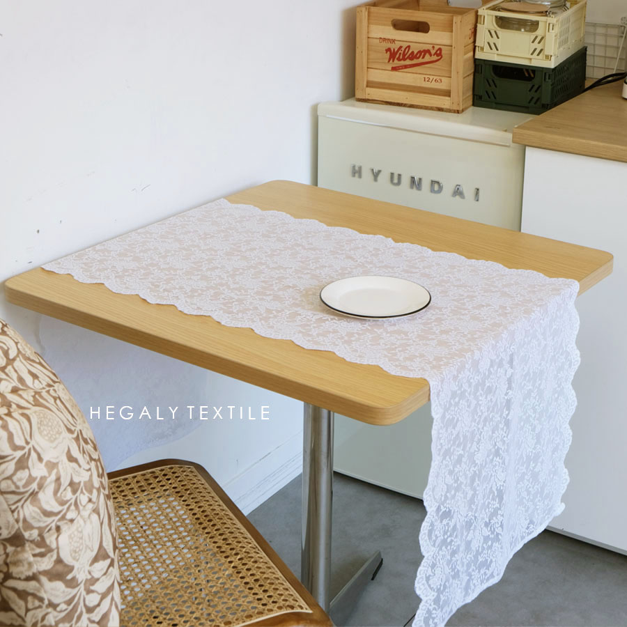 HEGALY | Romantic Little Rose Table Flag Gauze Table Cloth Lace French Fabric Decorative Vintage Pure White Floral