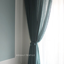 HEGALY|Dark green window screen living room translucent plain cotton and linen simple retro partition curtain curtain finished product customization