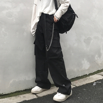 Large size womens pants fat mm loose overalls crotch thigh thick straight pants Fat sister high waist casual pants 200 pounds