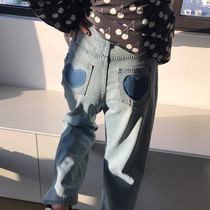 2021 New Big Code Spring Dress Loving Jeans Woman Fat Sister Loose high waist pituitary pants Straight pants Straight pants